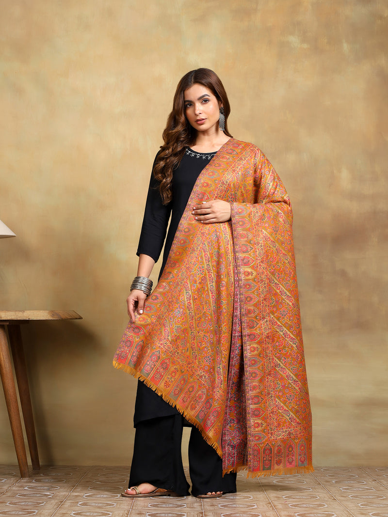 Firosh Women Guldasta Kani Kashmiri Shawl Mustard