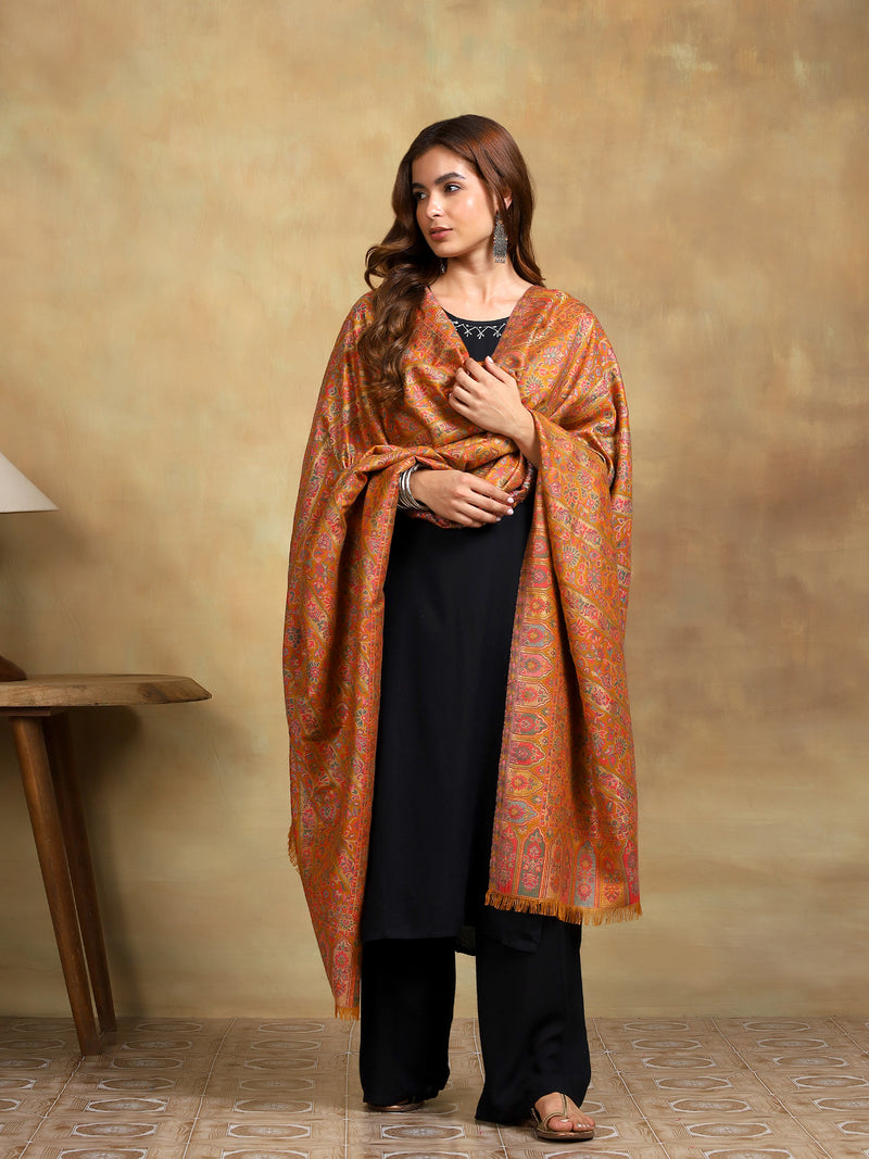 Firosh Women Guldasta Kani Kashmiri Shawl Mustard