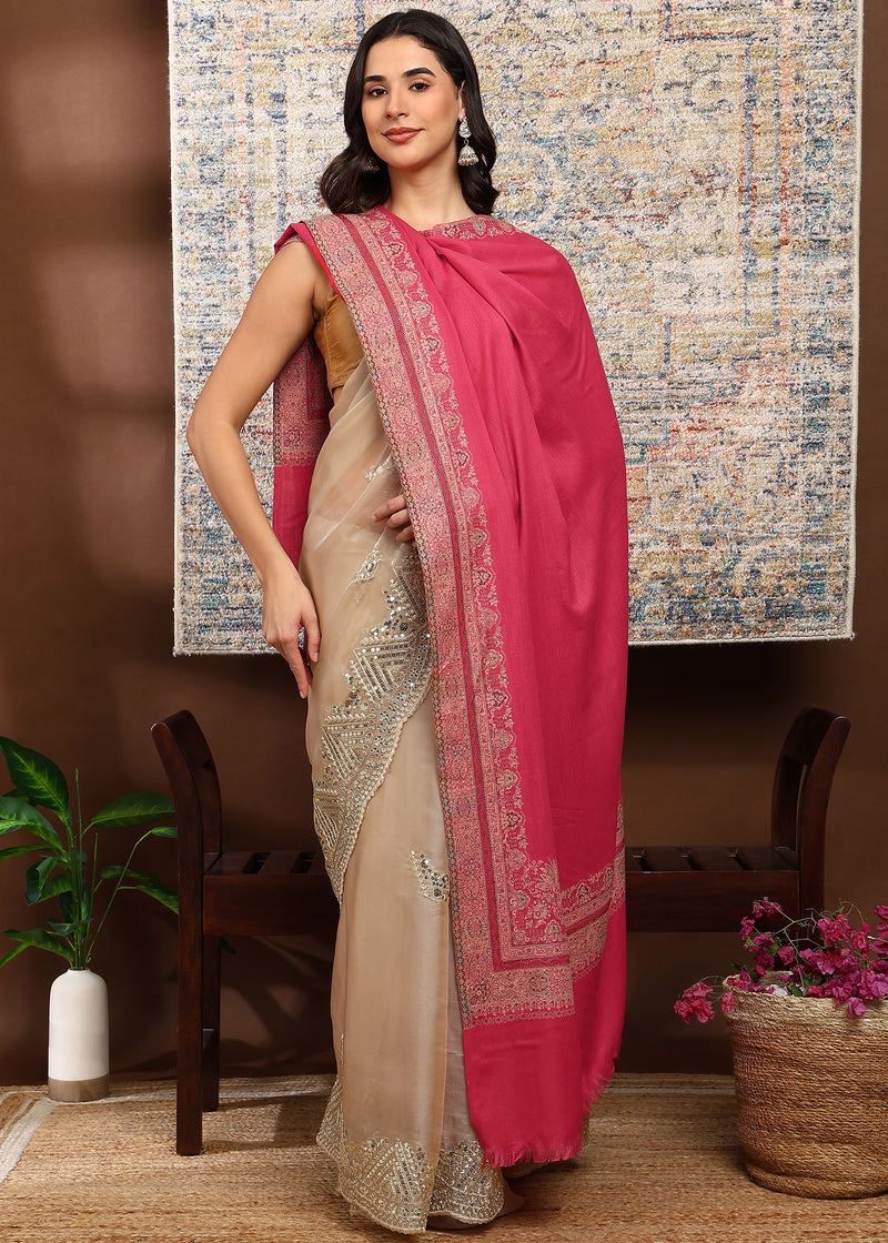 Firosh Women's Premium Kani Kashmiri Shawl with Swarovski Embellishments