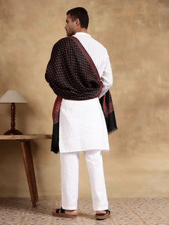 Firosh Men Wool Blend Kani Kashmiri Shawl Black