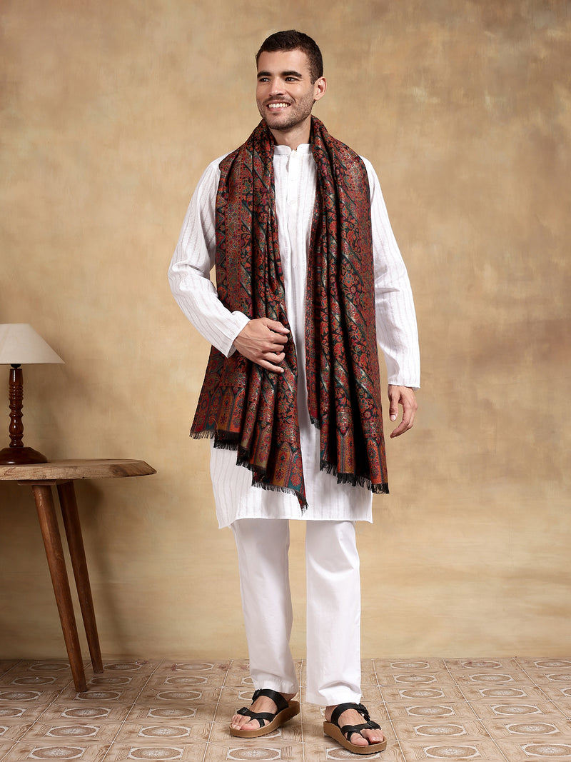 Firosh Men Guldasta Wool Blend Kani Kashmiri Shawl Black