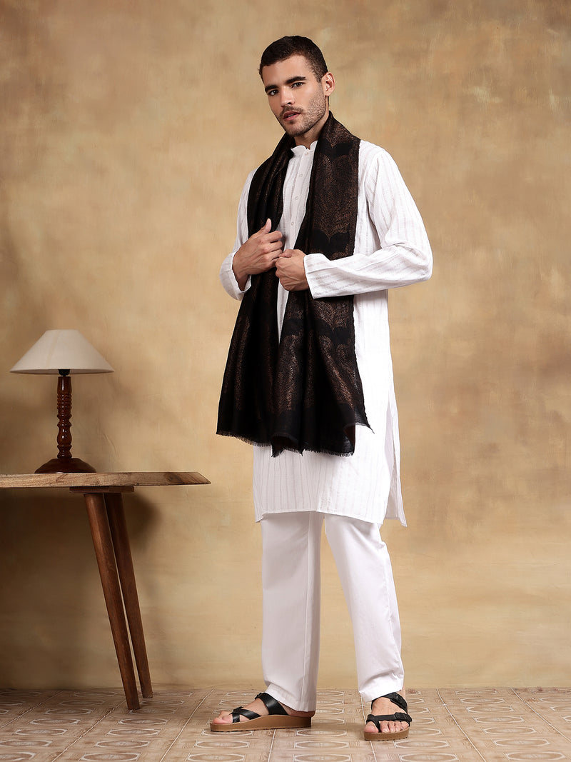 Firosh Men moonlight 100% Fine Wool Reversible Stole Black