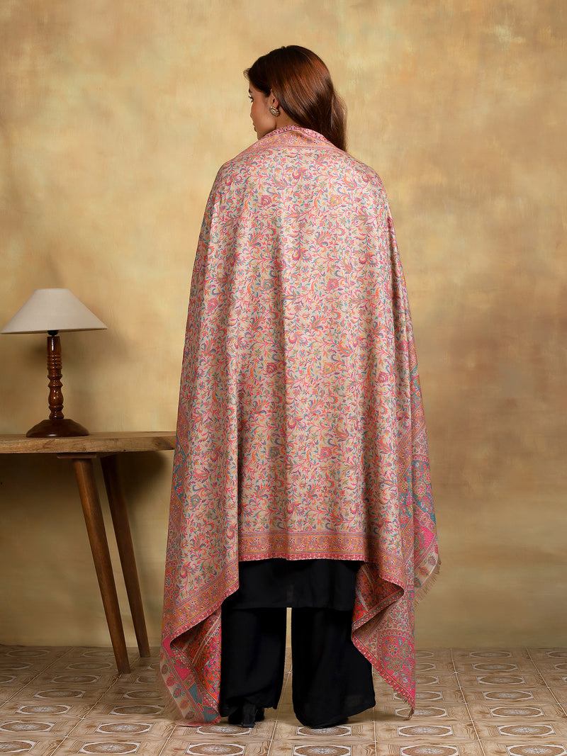Firosh Women Antique Wool Blend Kani Kashmiri Shawl Beige