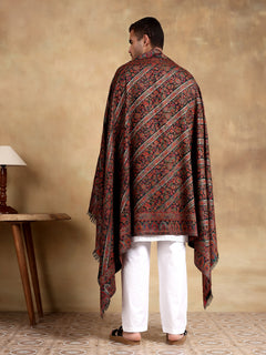 Firosh Men Guldasta Wool Blend Kani Kashmiri Shawl Black