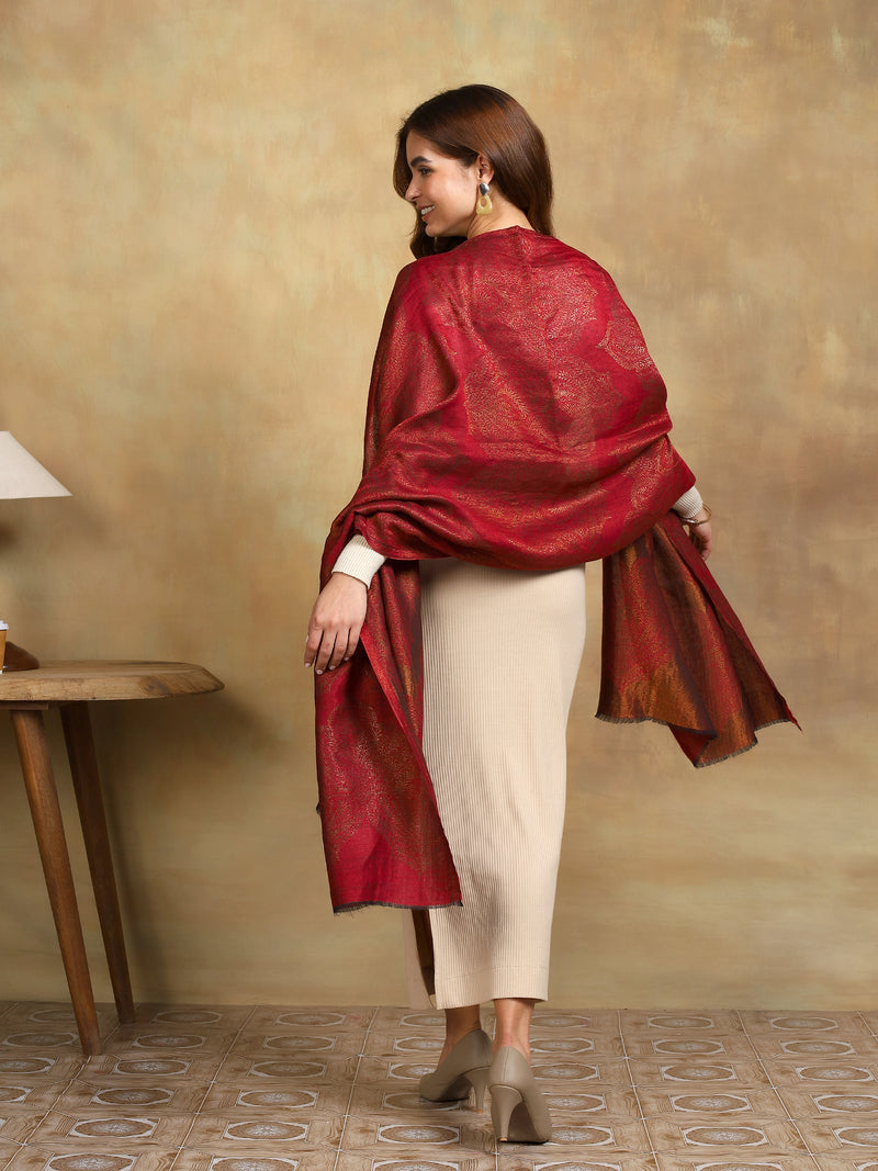 Firosh Women moonlight 100% Fine Wool Reversible Stole Maroon