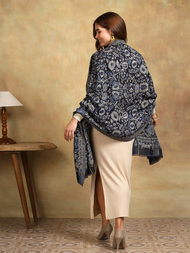 Firosh Women 100% Fine Wool Kani Stole Black