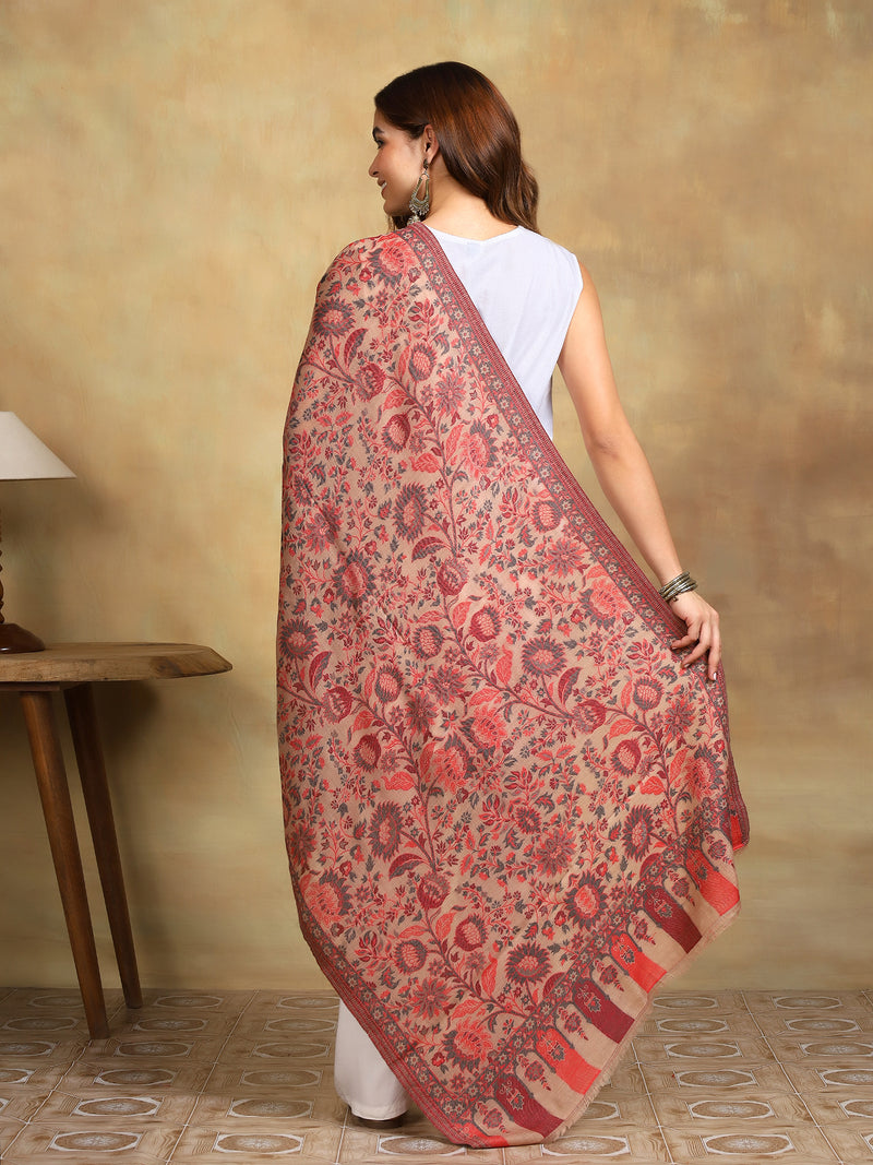 Firosh Women 100% Fine Wool Kani Stole Beige