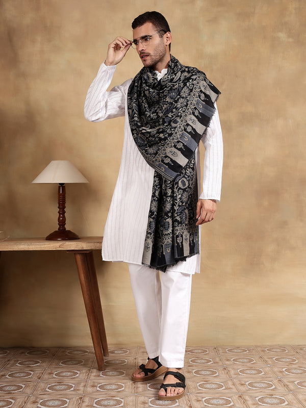 Firosh Men 100% Fine Wool Kani Stole Black