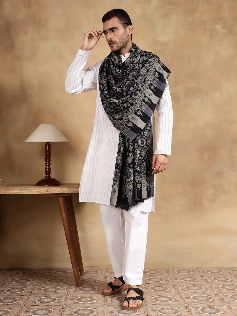 Firosh Men 100% Fine Wool Kani Stole Black