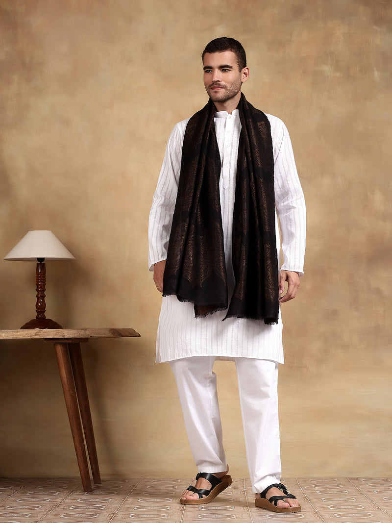 Firosh Men moonlight 100% Fine Wool Reversible Stole Black