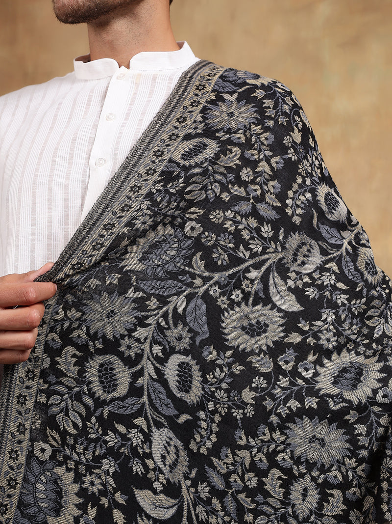 Firosh Men 100% Fine Wool Kani Stole Black