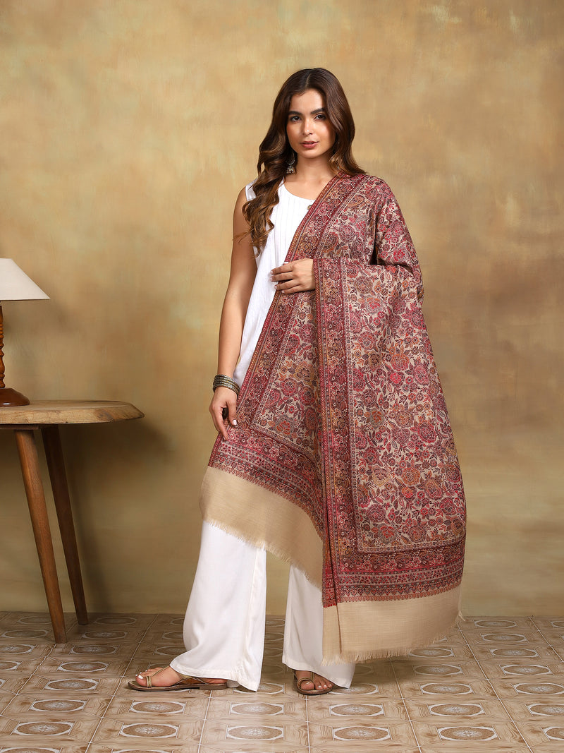 Firosh Women Kani Kashmiri Shawl Beige