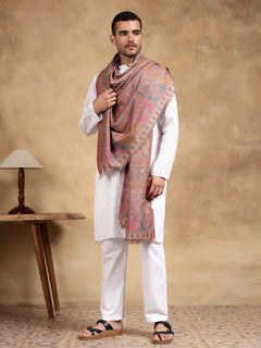 Firosh Men Antique Wool Blend Kani Kashmiri Shawl Beige
