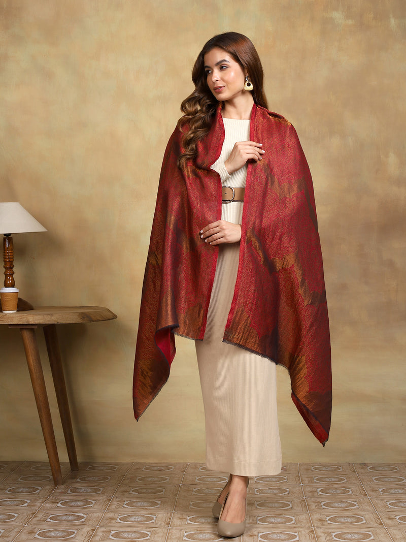 Firosh Women moonlight 100% Fine Wool Reversible Stole Maroon