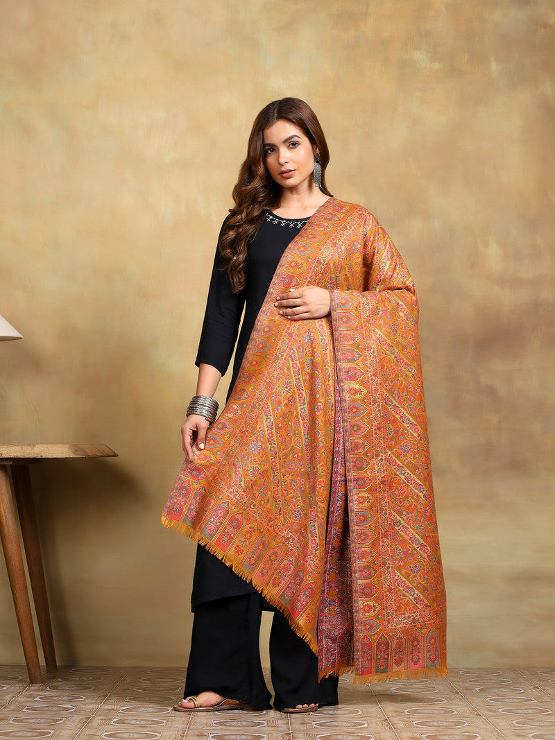 Firosh Women Guldasta Kani Kashmiri Shawl Mustard