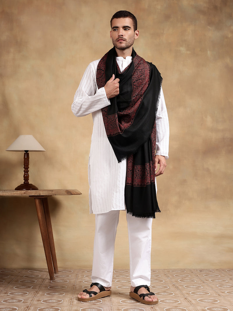 Firosh Men Wool Blend Kani Border Kashmiri Shawl