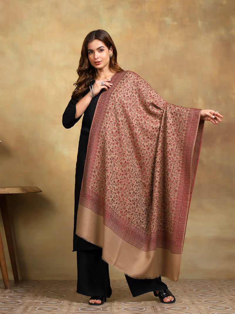 Firosh Women Kani Kashmiri Shawl Taupe