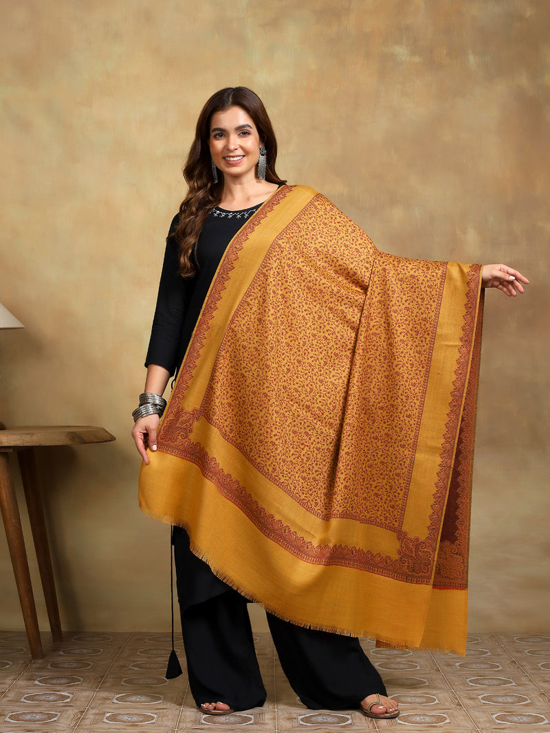 Firosh Women Kani Kashmiri Shawl Mustard