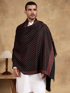Firosh Men Wool Blend Kani Kashmiri Shawl Black