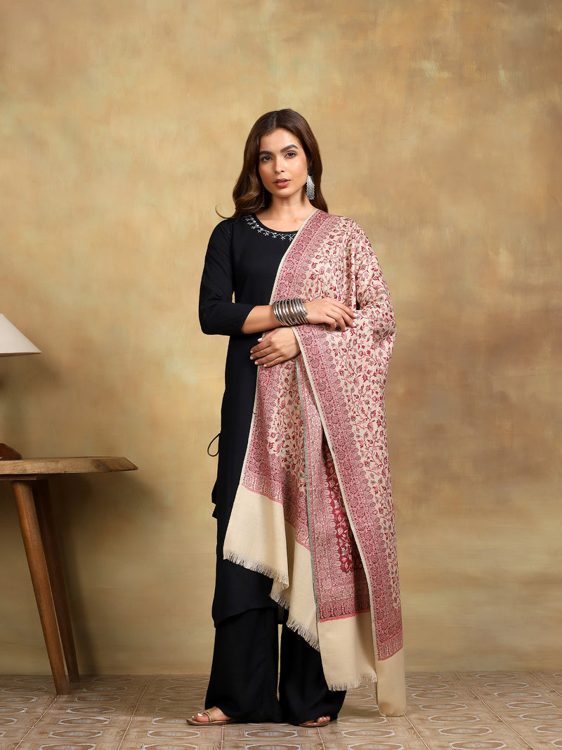 Firosh Women Kani Kashmiri Shawl Beige