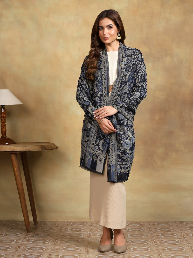 Firosh Women 100% Fine Wool Kani Stole Black