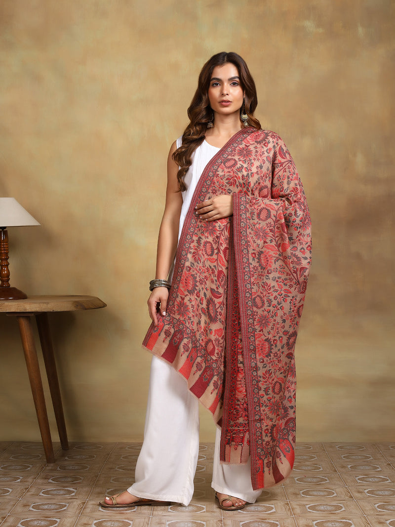 Firosh Women 100% Fine Wool Kani Stole Beige