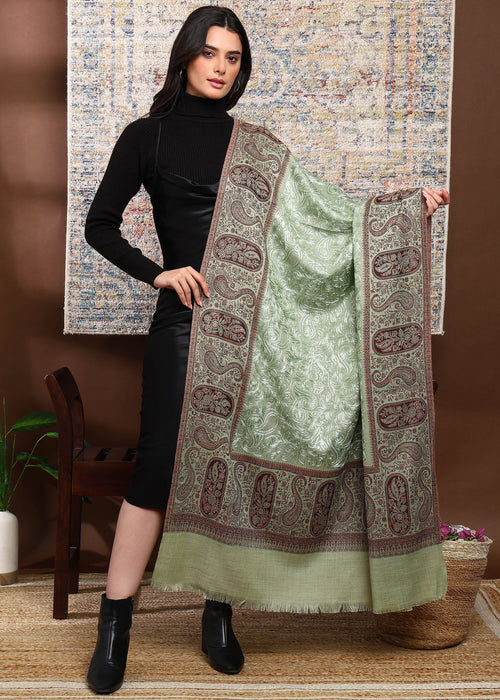 Firosh Women Kani Shawl with Embroidery work Mint Green