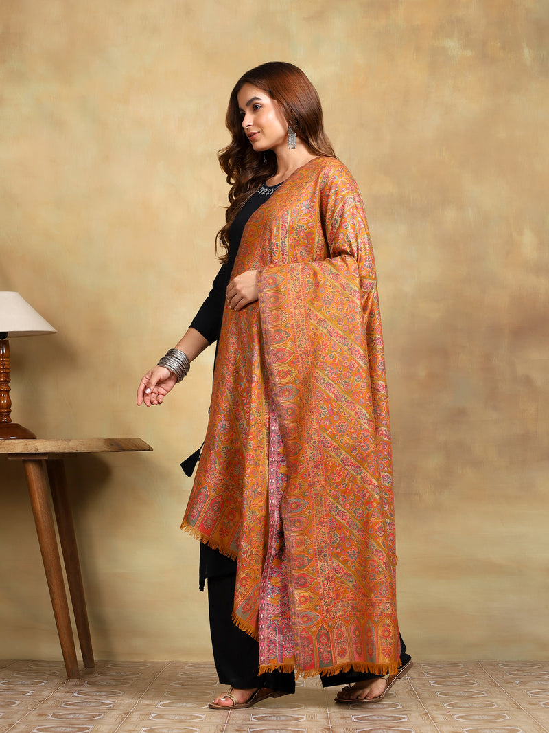 Firosh Women Guldasta Kani Kashmiri Shawl Mustard