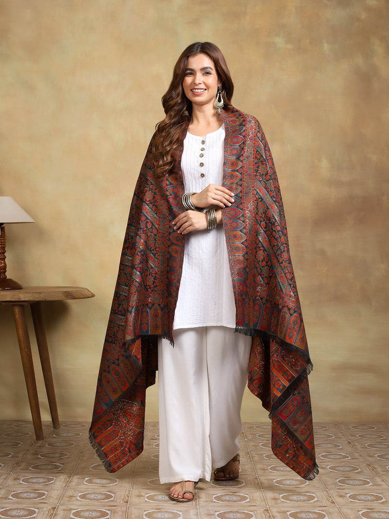 Firosh Women Guldasta Kani Kashmiri Shawl Black