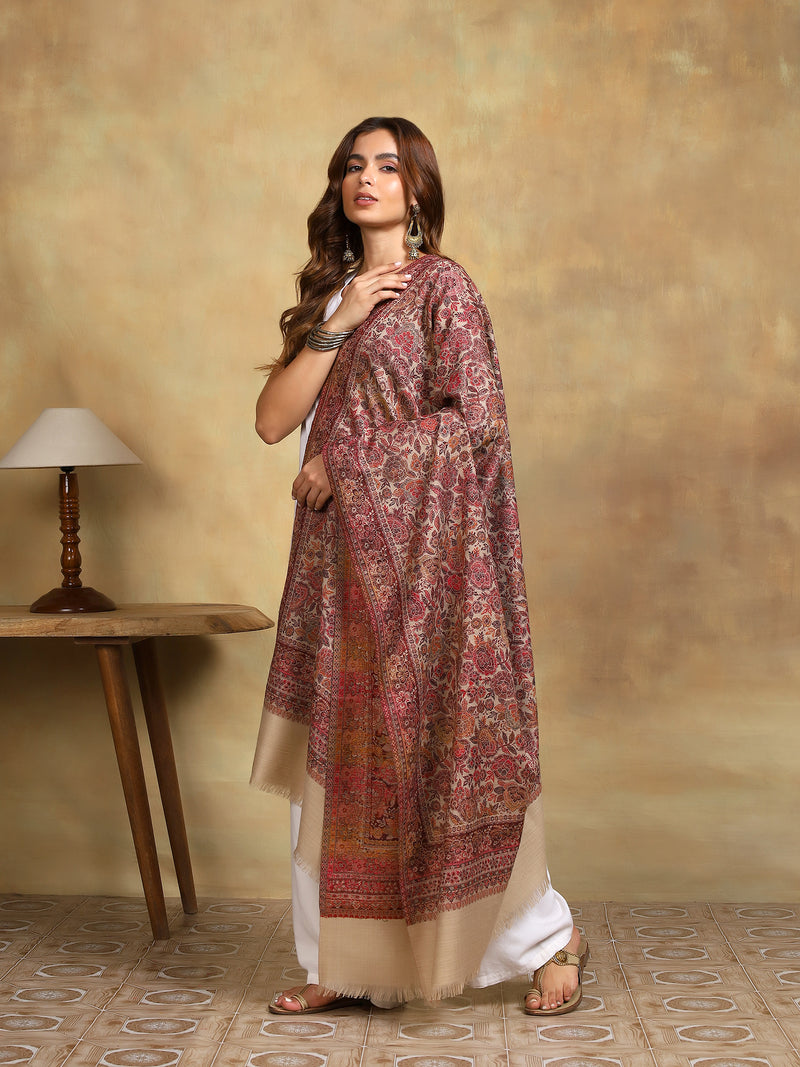 Firosh Women Kani Kashmiri Shawl Beige