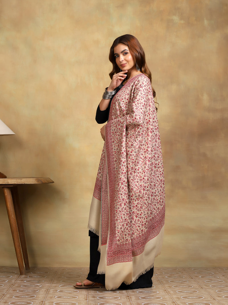 Firosh Women Kani Kashmiri Shawl Beige