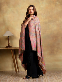 Firosh Women Antique Wool Blend Kani Kashmiri Shawl Beige