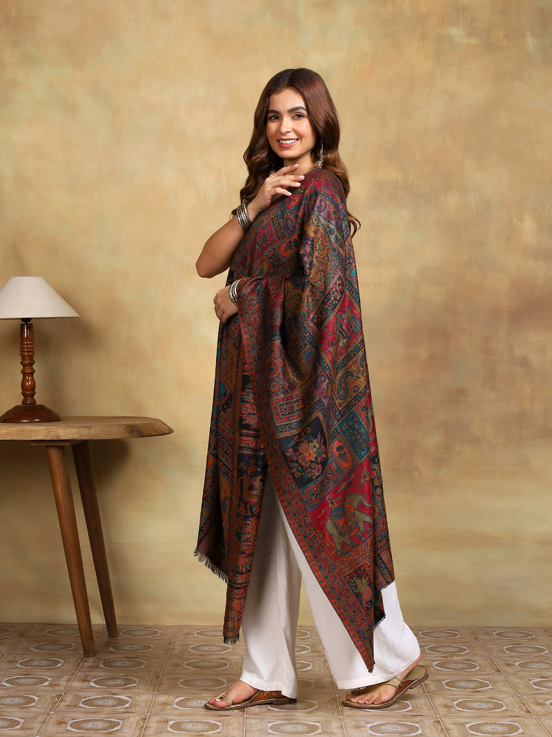 Firosh Women Kani Kashmiri stole Black