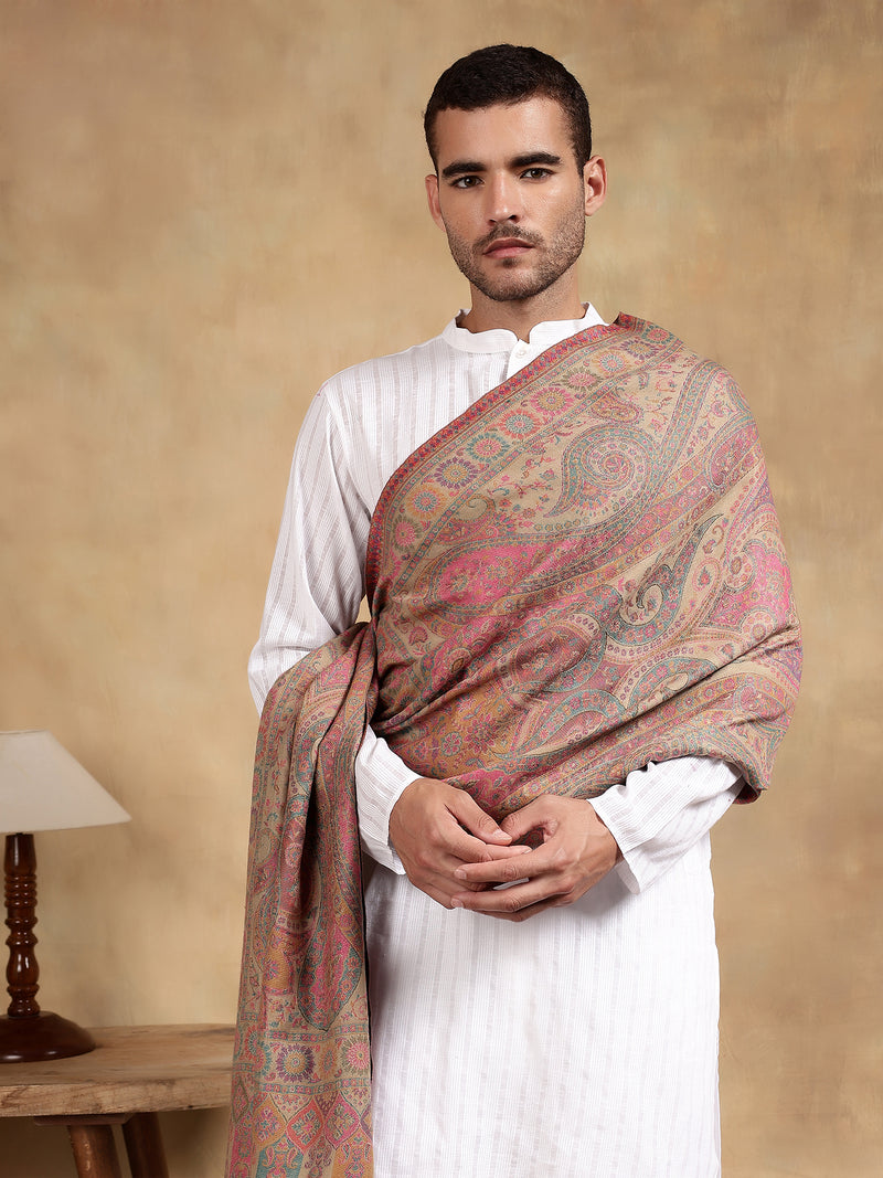Firosh Men Kani Kashmiri stole Beige
