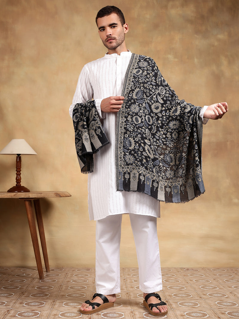 Firosh Men 100% Fine Wool Kani Stole Black