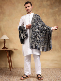 Firosh Men 100% Fine Wool Kani Stole Black