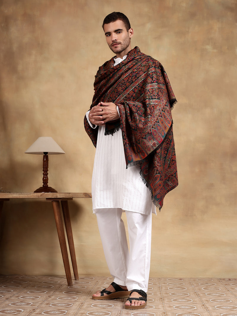 Firosh Men Guldasta Wool Blend Kani Kashmiri Shawl Black