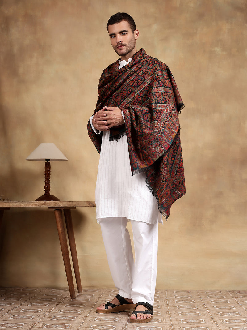 Firosh Men Guldasta Wool Blend Kani Kashmiri Shawl Black