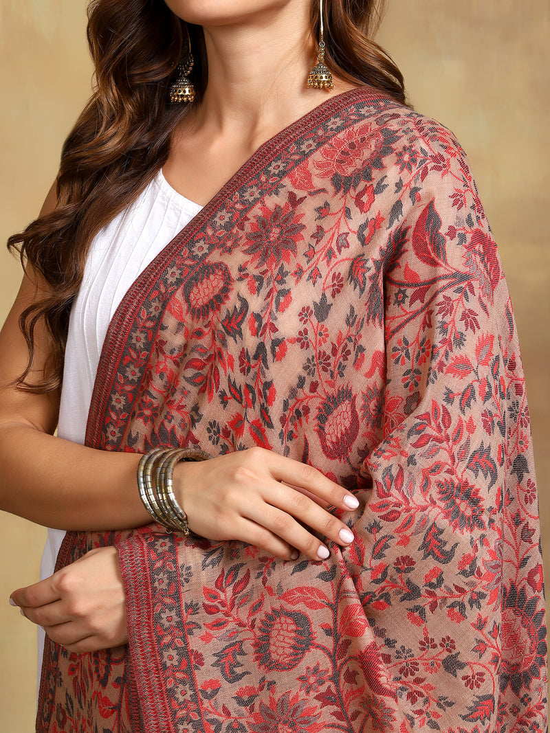 Firosh Women 100% Fine Wool Kani Stole Beige