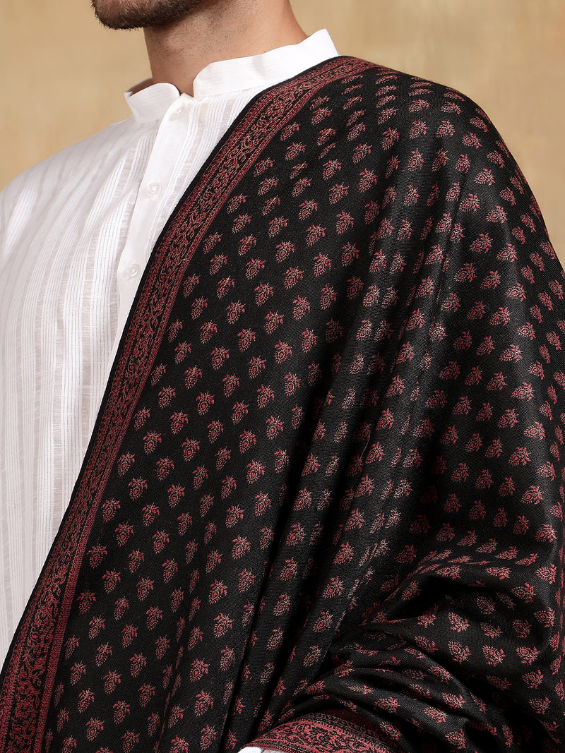 Firosh Men Wool Blend Kani Kashmiri Shawl Black