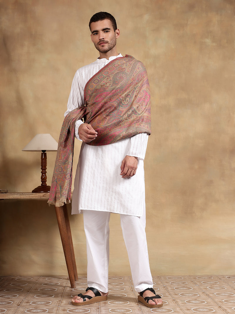 Firosh Men Kani Kashmiri stole Beige
