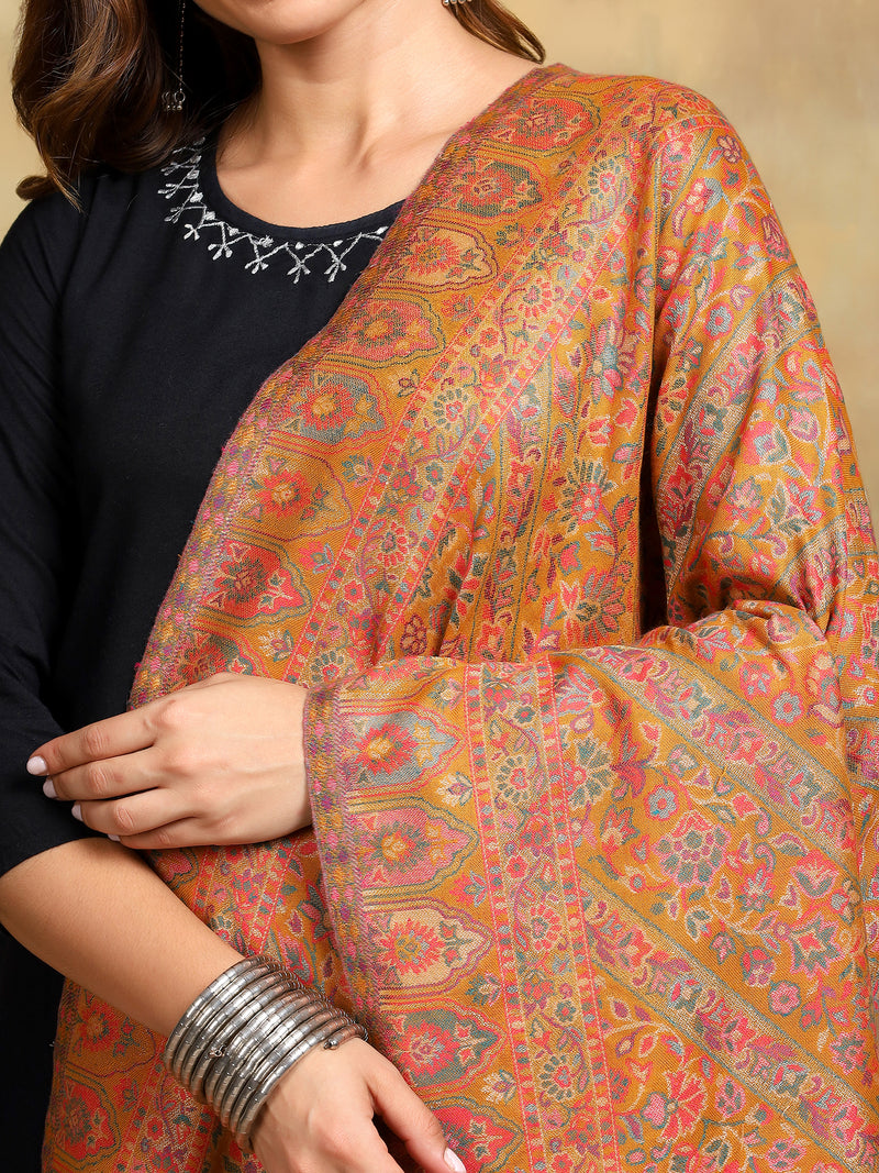 Firosh Women Guldasta Kani Kashmiri Shawl Mustard