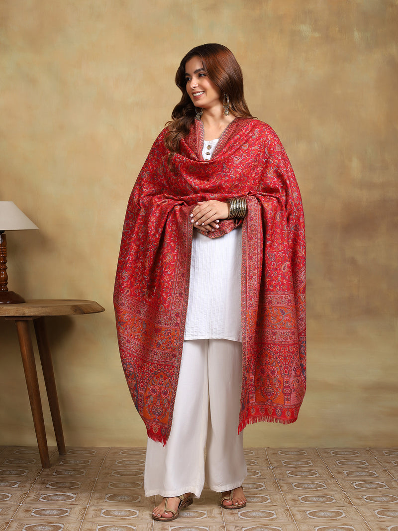 Firosh Women Antique Kani Kashmiri Shawl Maroon