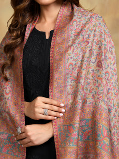 Firosh Women Antique Wool Blend Kani Kashmiri Shawl Beige