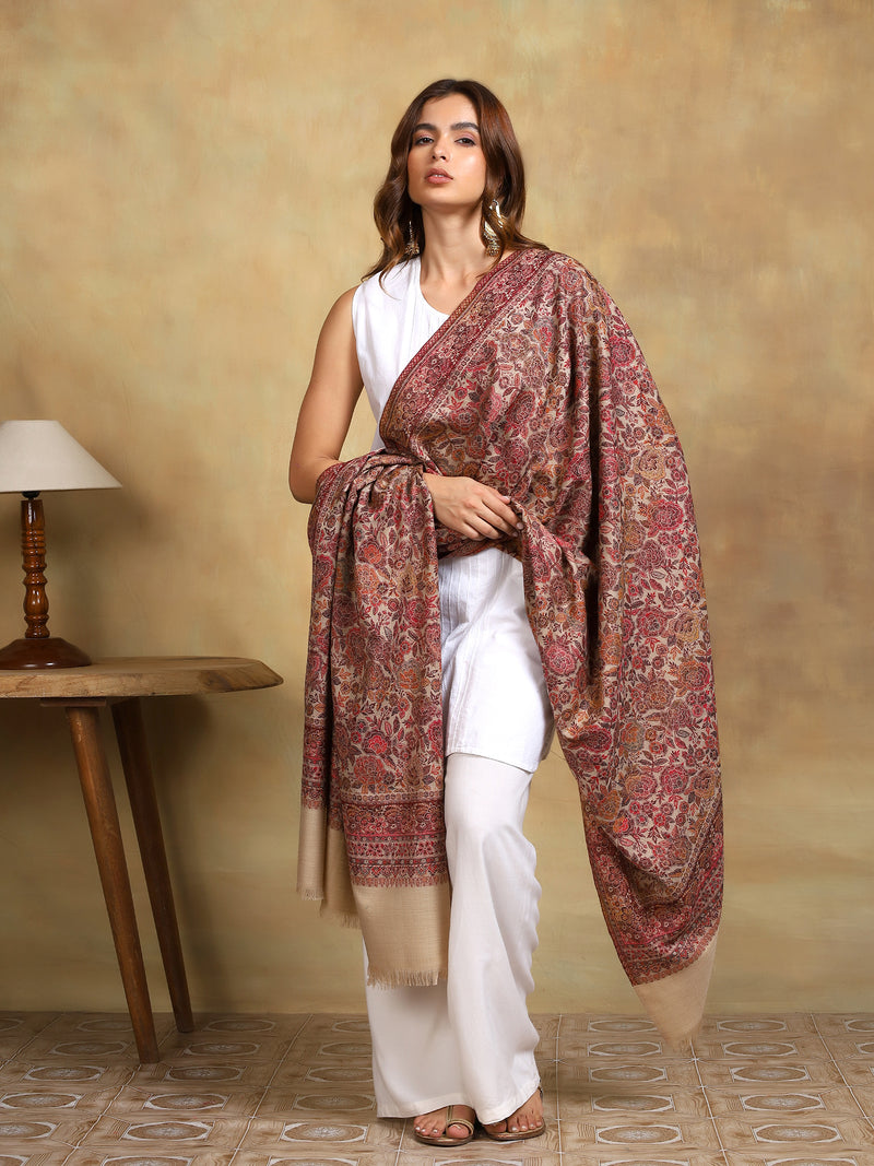 Firosh Women Kani Kashmiri Shawl Beige
