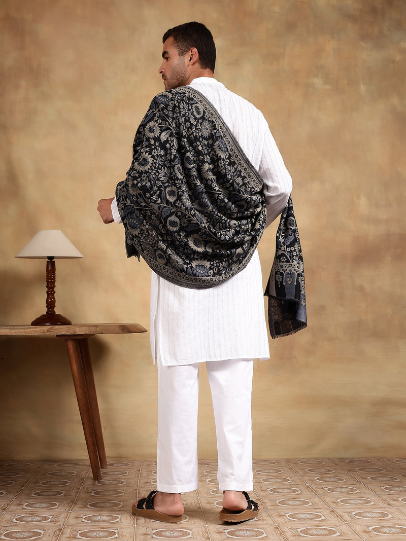 Firosh Men 100% Fine Wool Kani Stole Black