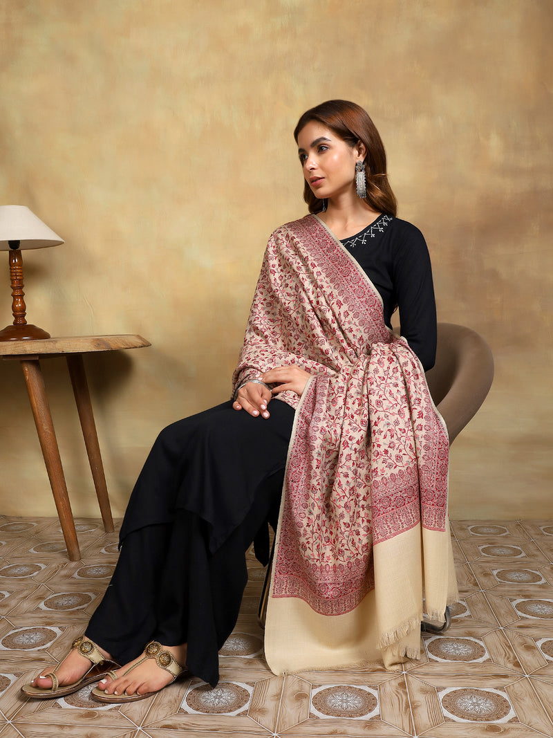 Firosh Women Kani Kashmiri Shawl Beige