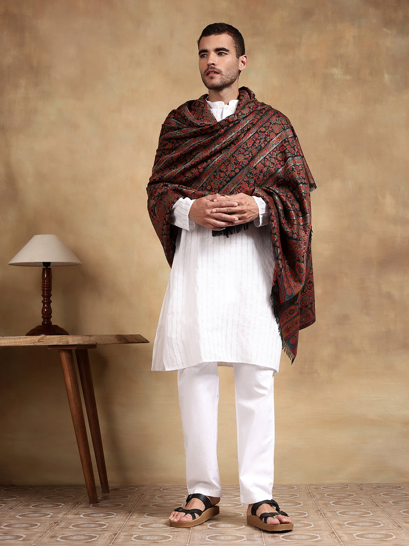 Firosh Men Guldasta Wool Blend Kani Kashmiri Shawl Black