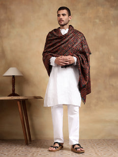 Firosh Men Guldasta Wool Blend Kani Kashmiri Shawl Black