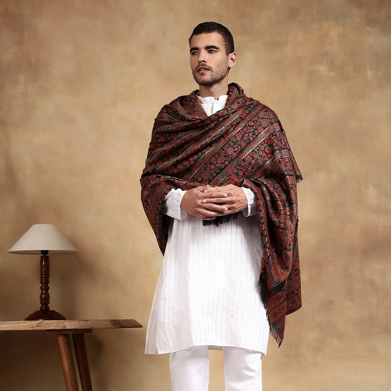 Firosh Men Guldasta Wool Blend Kani Kashmiri Shawl Black